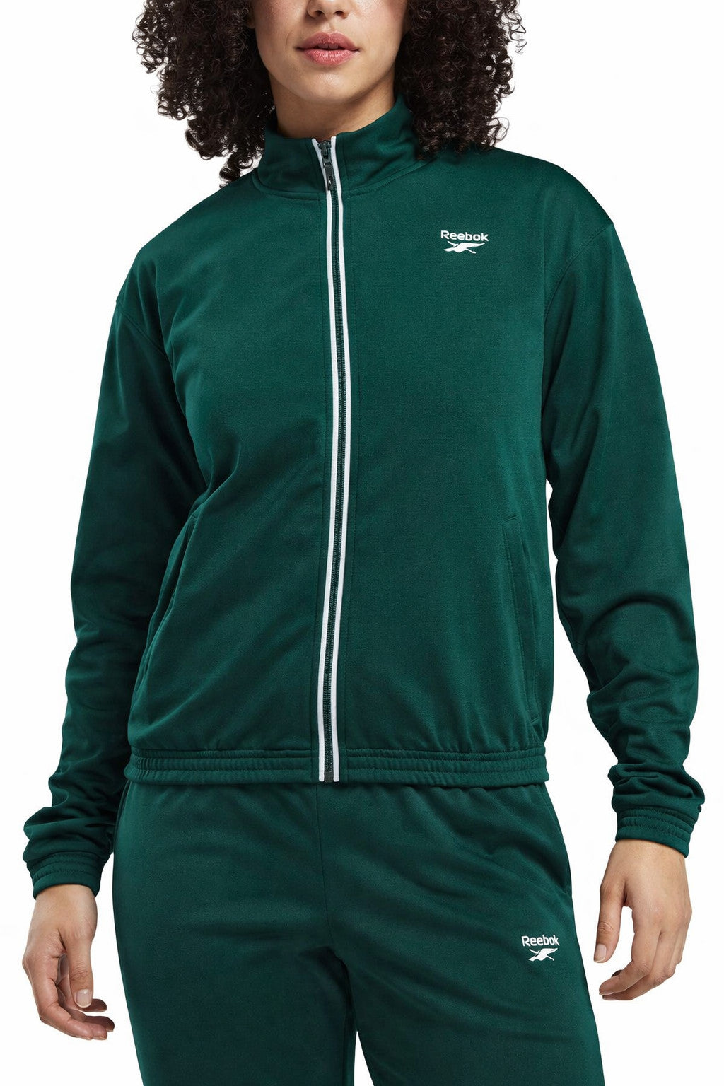 Reebok Women’s Logo Tricot Long‑Sleeve Track Jacket Green M NWT $55