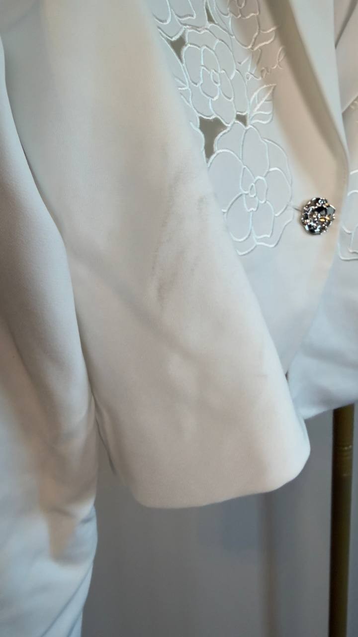 Karl Lagerfeld Cropped Embroidered Blazer White 14 NWT $299