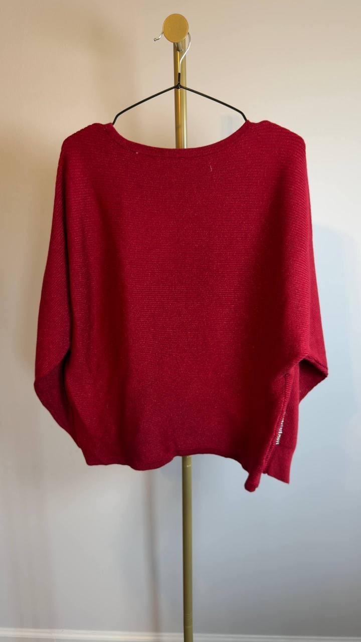T Tahari Ribbed Embellished Dolman‑Sleeve Sweater Baked Cherry XS NWT $88