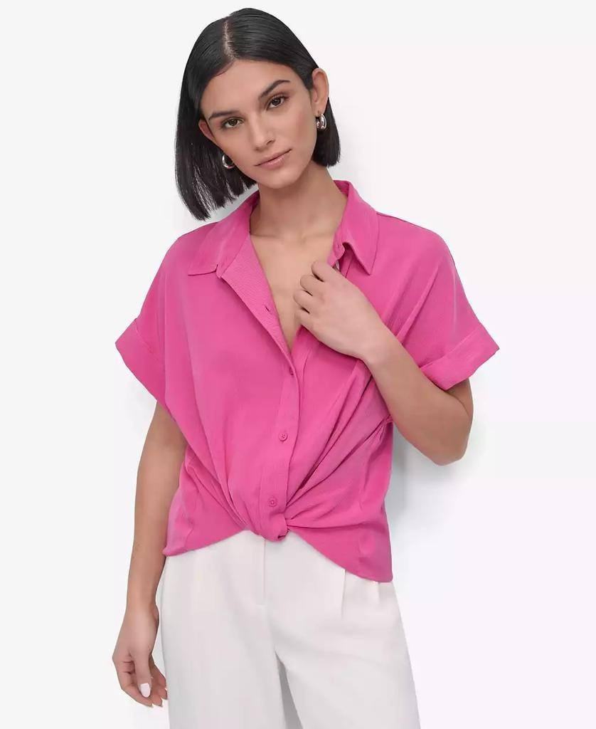 DKNY Twist‑Hem Textured Camp Shirt – Pink – Size S – NWOT – $69