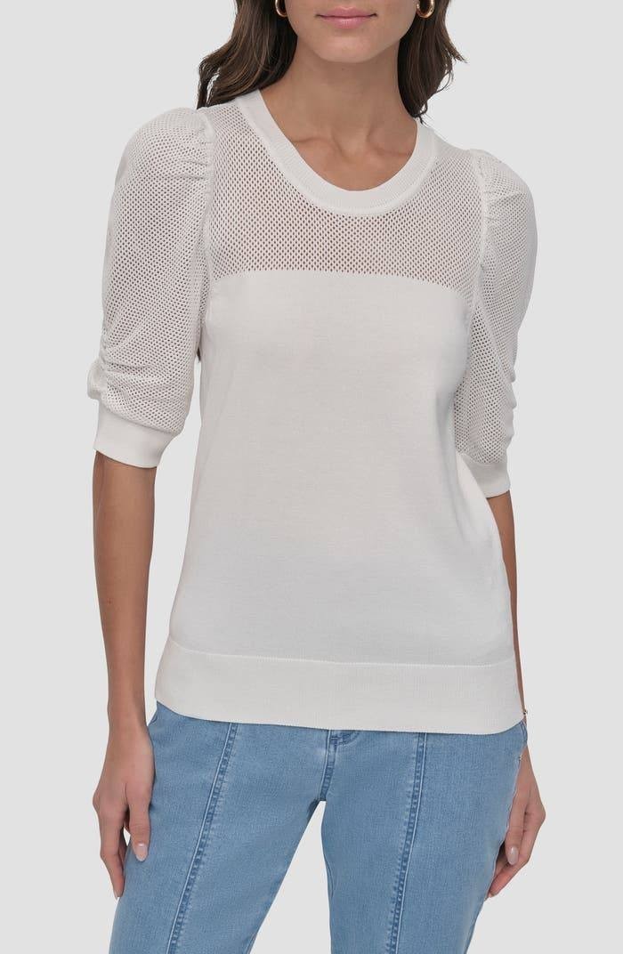DKNY Puff Sleeve Sweater – White– Size XS – NWT