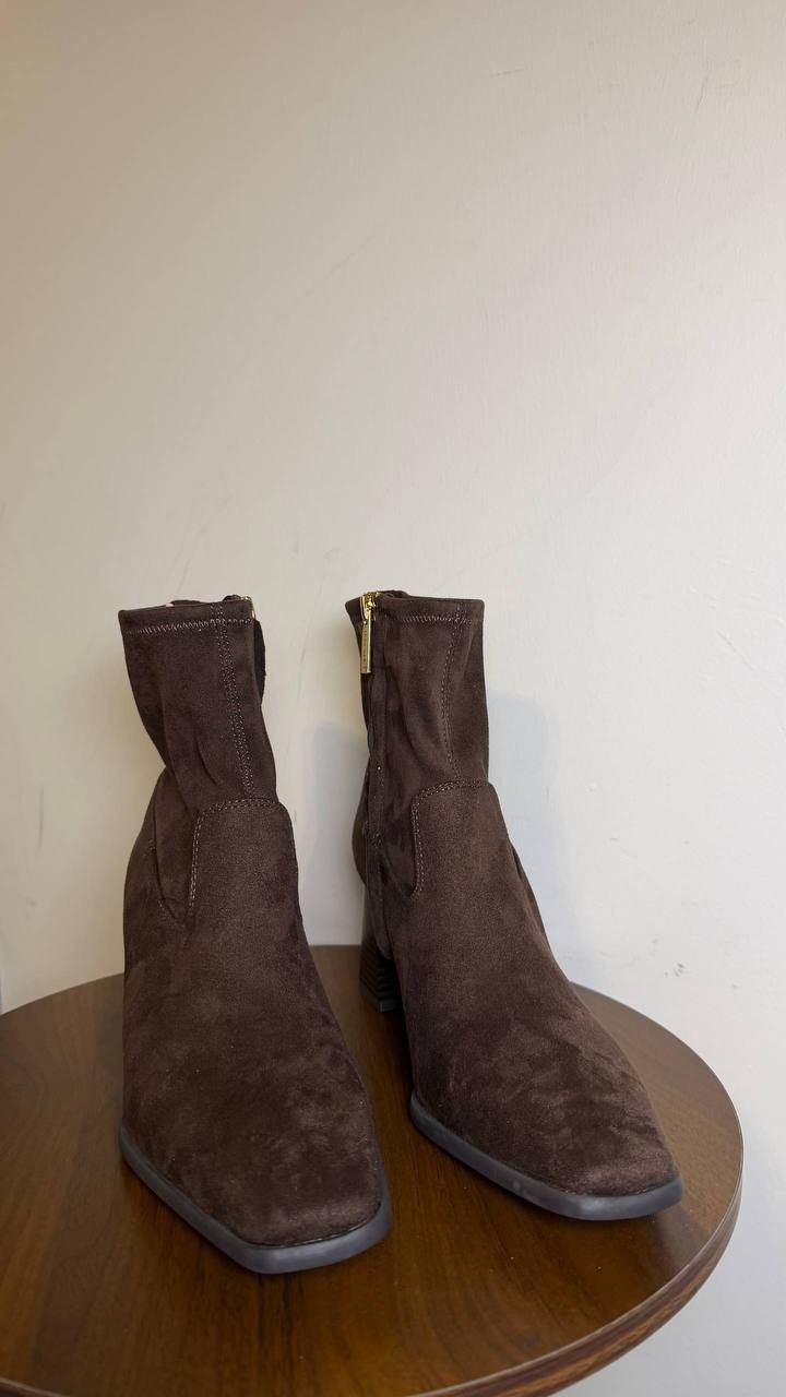 Anne Klein Paidge Bootie Dark Brown 8M Fabric Sock Fit Booties NWB MSRP $109