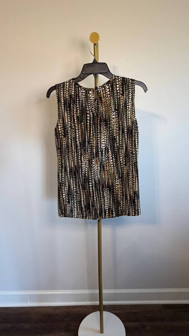 Anne Klein Round Neck Sleeveless Top Olive Palm Multi S NWT $79