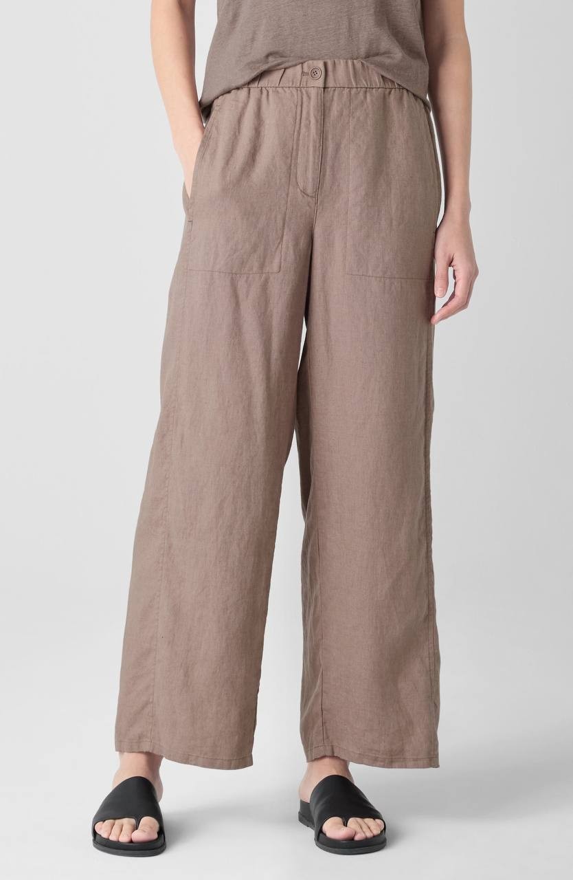 Eileen Fisher Organic Linen Wide-Leg Pants Cocoa XL NWT New with Tags US