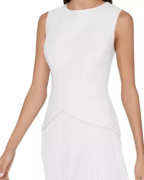 MILLY Haddy Mixed Media Pleated Dress Ecru Size 10 Sleeveless, Wedding