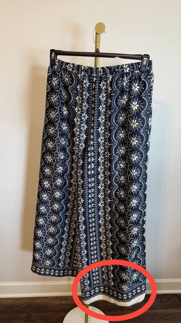 CeCe Black Mixed Print Wide Leg Pants Size L Elastic Waist Travel Casual