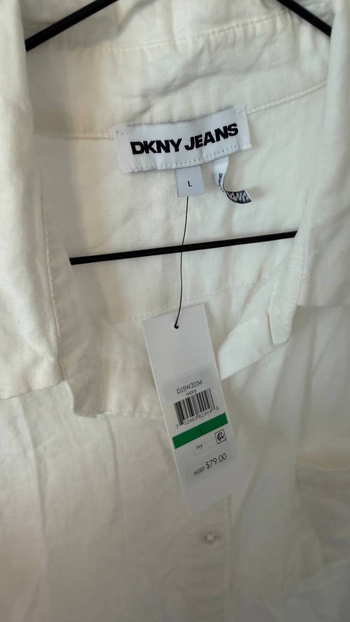 DKNY JEANS Ivory  Casual Top/Shir L NWT Relaxed Casual Minimalist Style msrp$79