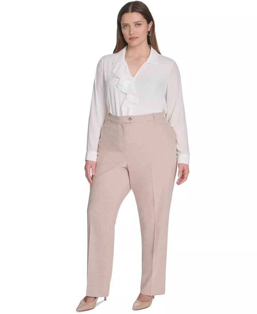 Calvin Klein Plus High‑Rise Wide‑Leg Pants Beige Size20W NWT Chic msrp$109