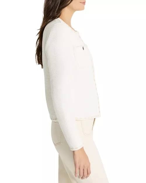 NIC+ZOE Women’s Stitch Trim Knit Jacket Cream White S $218 NWT