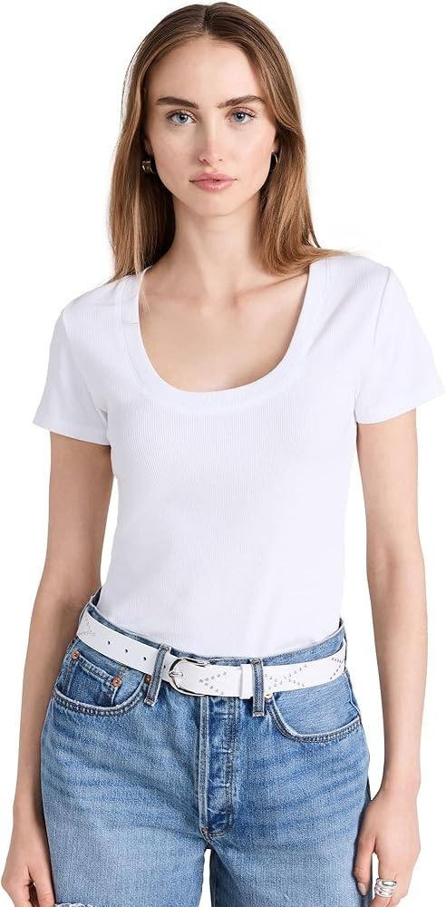 Z SUPPLY Sirena Rib Tee L White Scoop Neck Stretch Cotton NWT