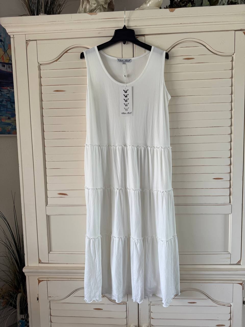 White Mark Maternity Dress 1XL White Sleeveless Tiered Smock Midi Pullover NWT