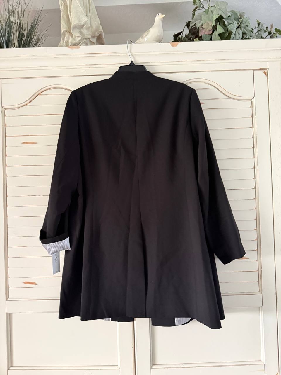 Calvin Klein Jacket 18W Black Plus V-Neck Roll Sleeve Open Front Career Blazer