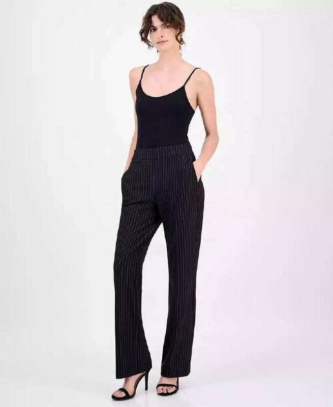 Anne Klein Pull‑On Straight‑Leg Pants Black/White Dove L NWT Classic MSRP$99