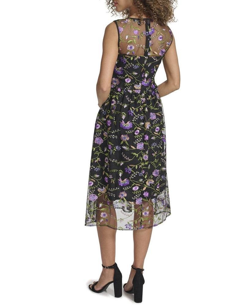 Kensie Embroidered Mesh Midi Dress Black Multi Size 8 MSRP$138 – Elegant Cocktai