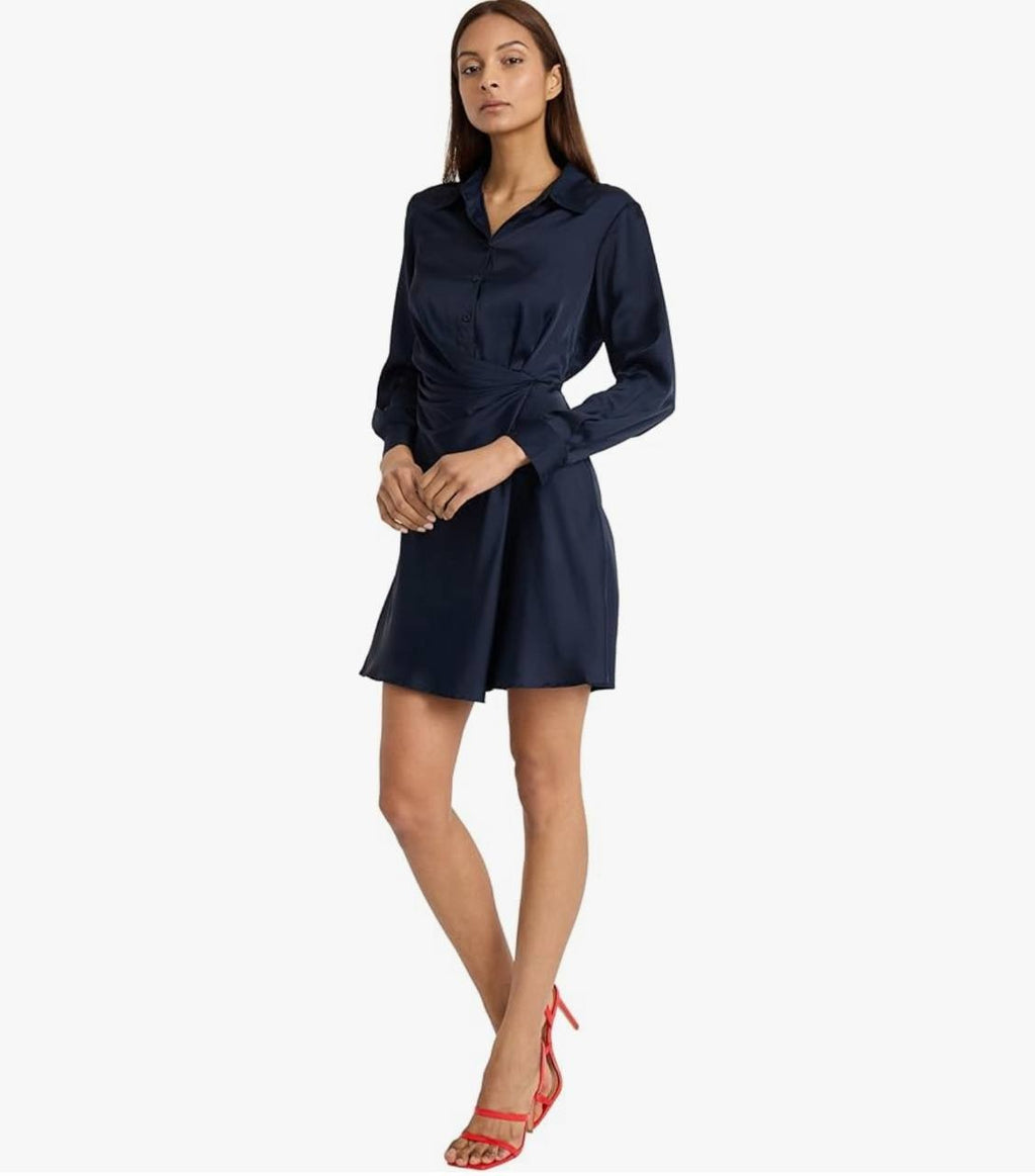 Donna Morgan Twilight Navy Wrap Shirt Dress Size 10 NWT – Elegant Cocktail Style