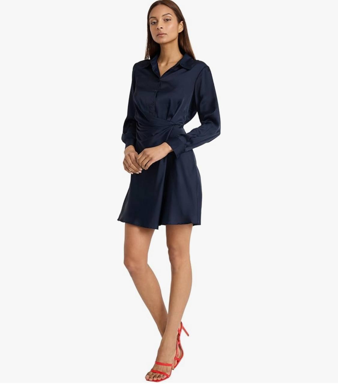 Donna Morgan Twilight Navy Wrap Shirt Dress Size 10 NWT – Elegant Cocktail Style
