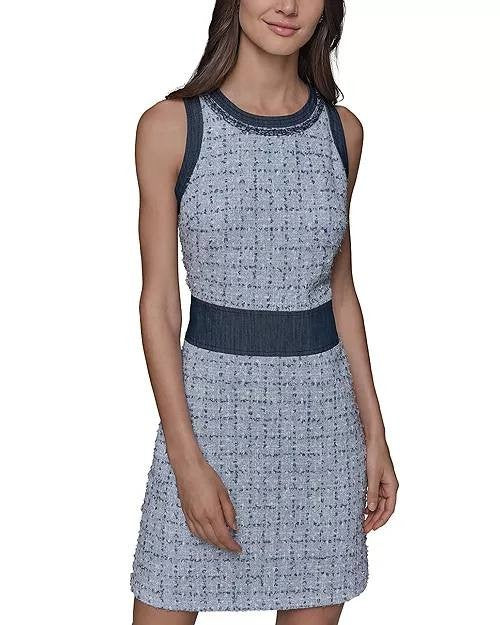 Karl Lagerfeld Paris Tweed A‑Line Dress Chambray Blue Marine 8 NWT $168