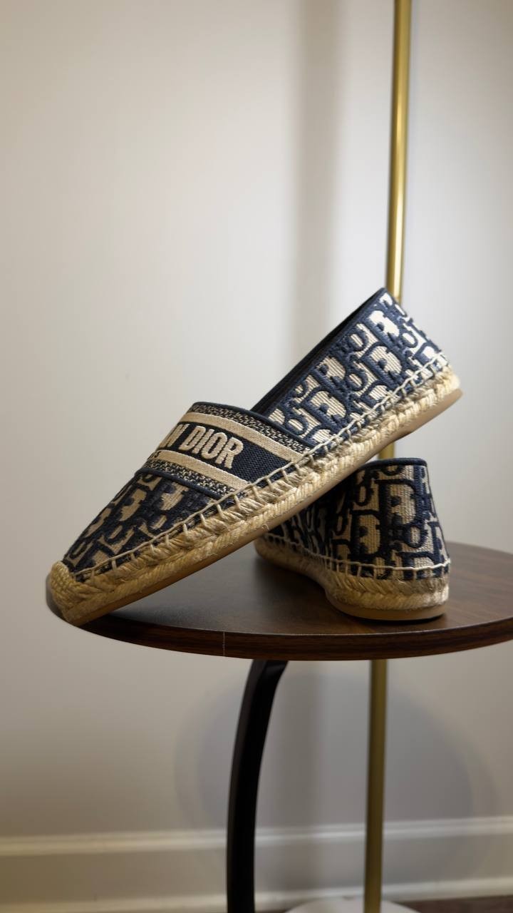 Dior  Granville  Espadrille  Deep Blue  Oblique  Cotton  38 B  Pre‑owned 