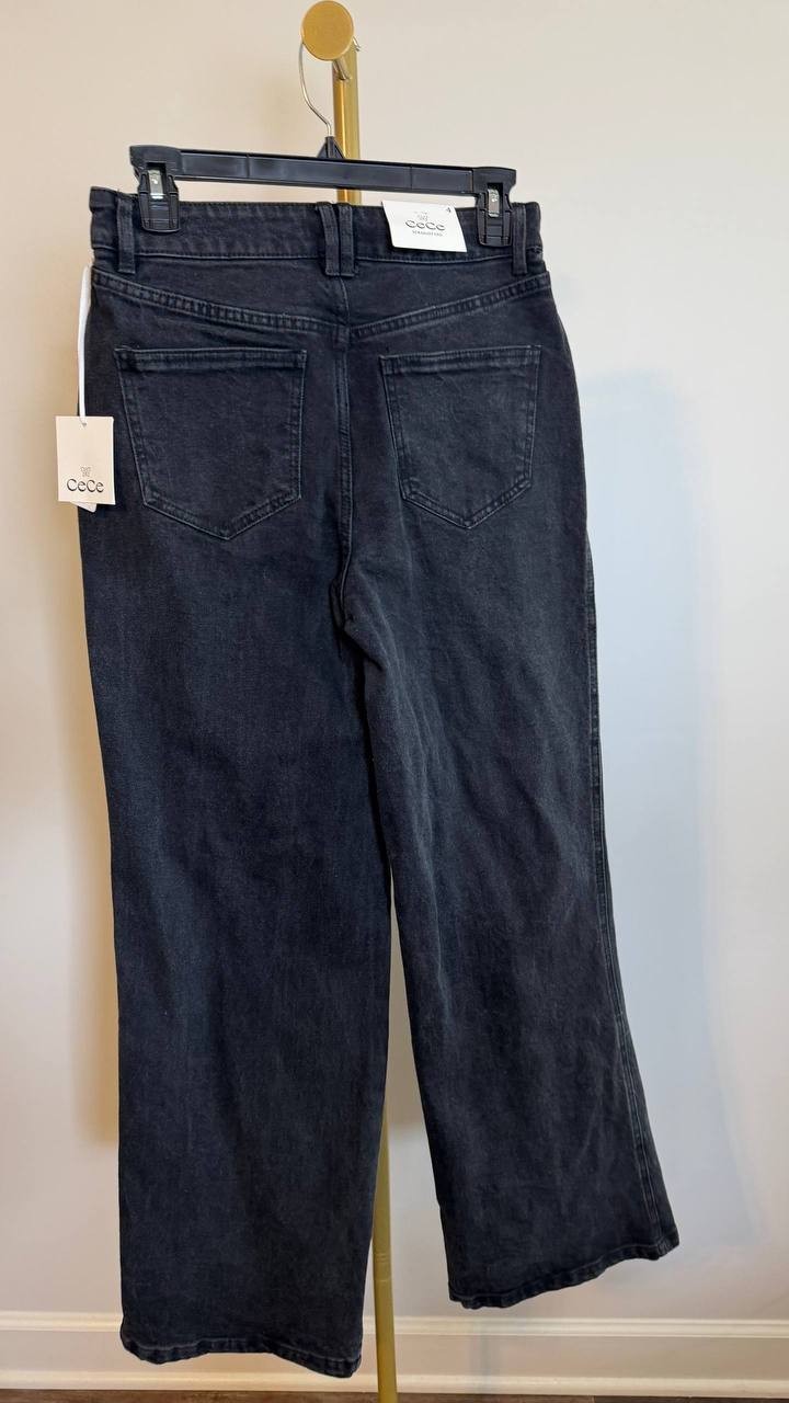 CeCe Classic High Waist Wide Leg Jeans Rich Black Stretch Denim Size 4 NWT $129
