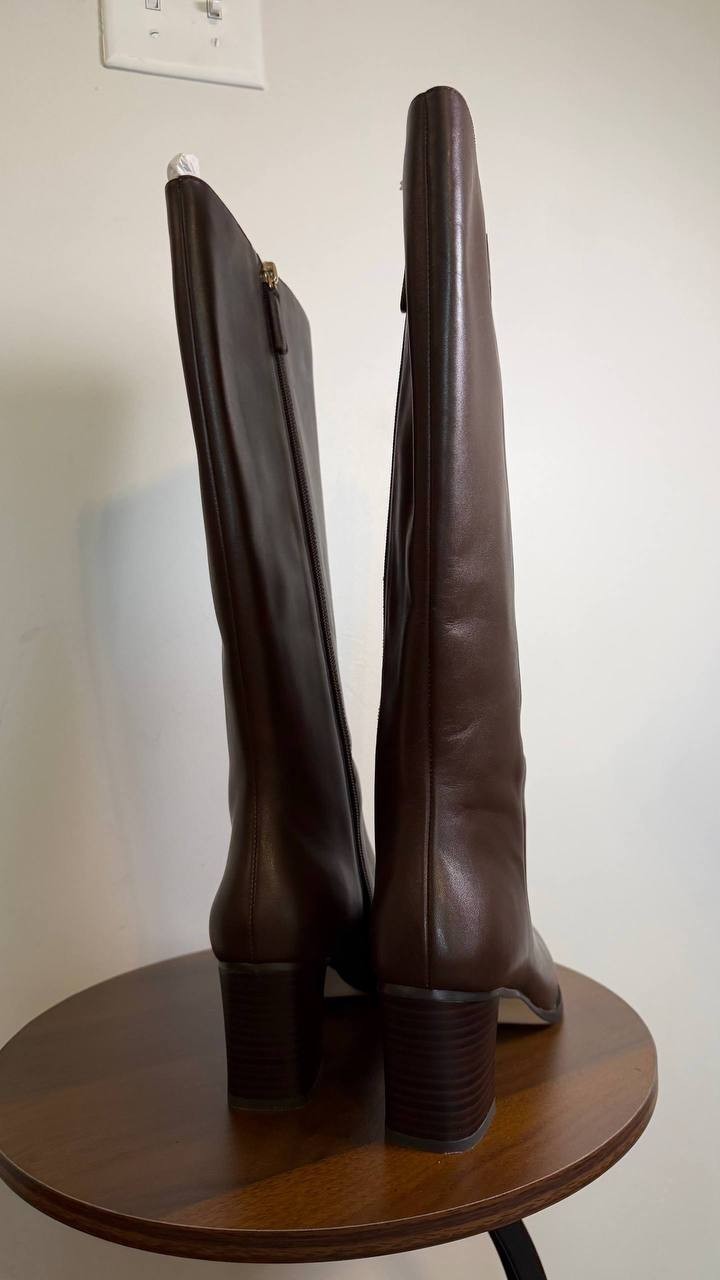Kate Spade Aimee Boots 8.5B Hot Fudge Leather Tall Almond Toe NIB msrp$348