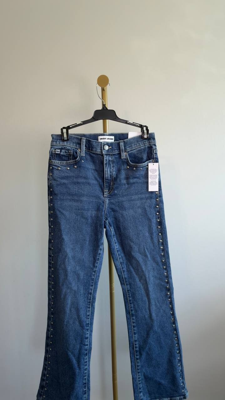 DKNY Jeans Side Studded High‑Rise Bootcut Jeans Cobble Hill 27 NWT $129
