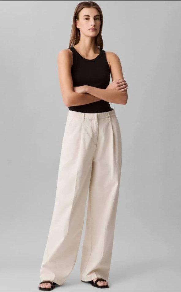 Calvin Klein High‑Rise Wide‑Leg Trousers White Natural Size 31 w r NWT msrp$109