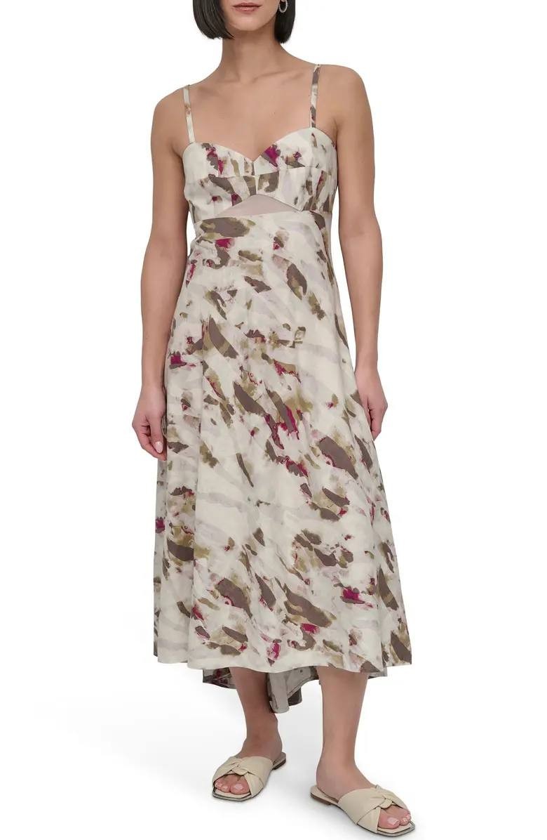 DKNY Women’s Linen Blend Sundress Beige Print Size 10 NWT $149