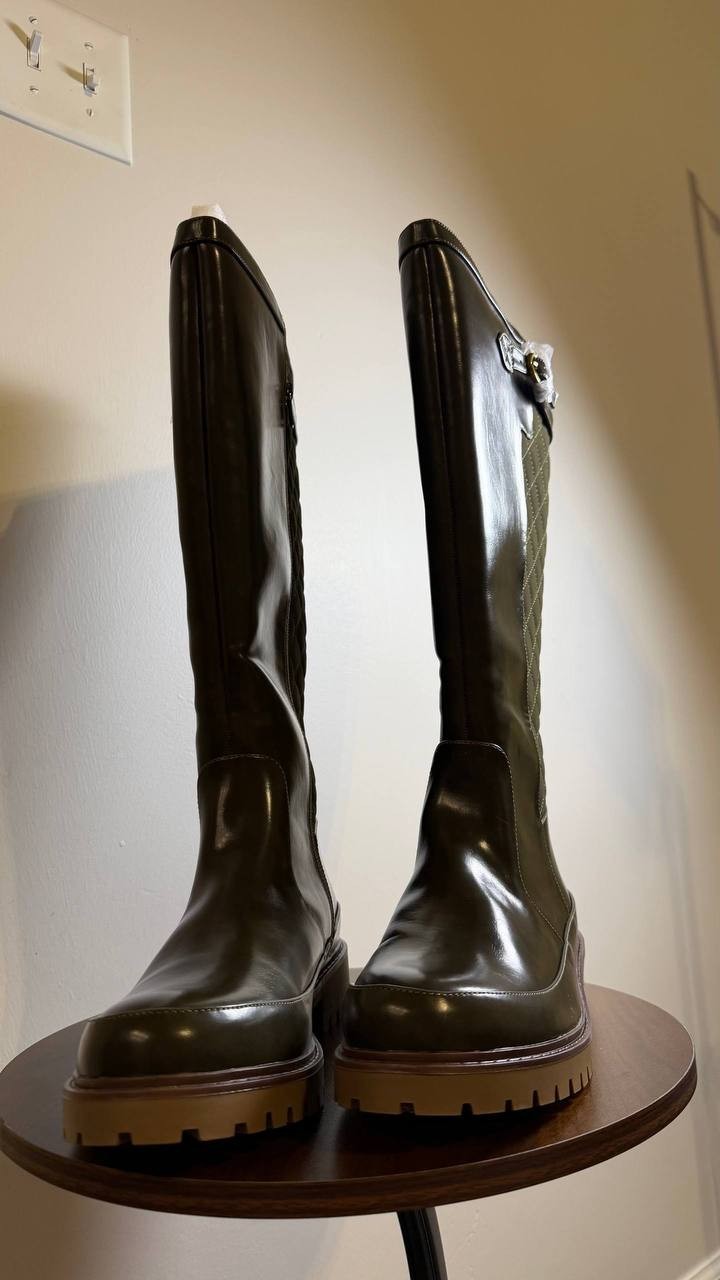 Journee Zemmie Boots 11M Olive PU Knee‑High Lug Sole Almond Toe NIB msrp$128