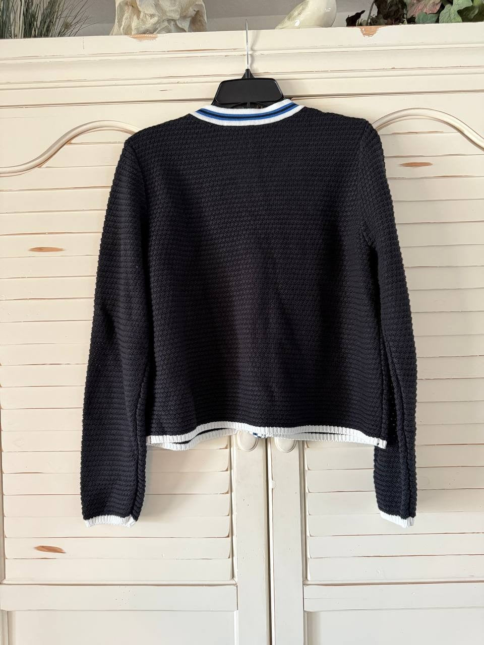Tahari Long Sleeve Button-Up Cardigan XL Black.White NWT $98