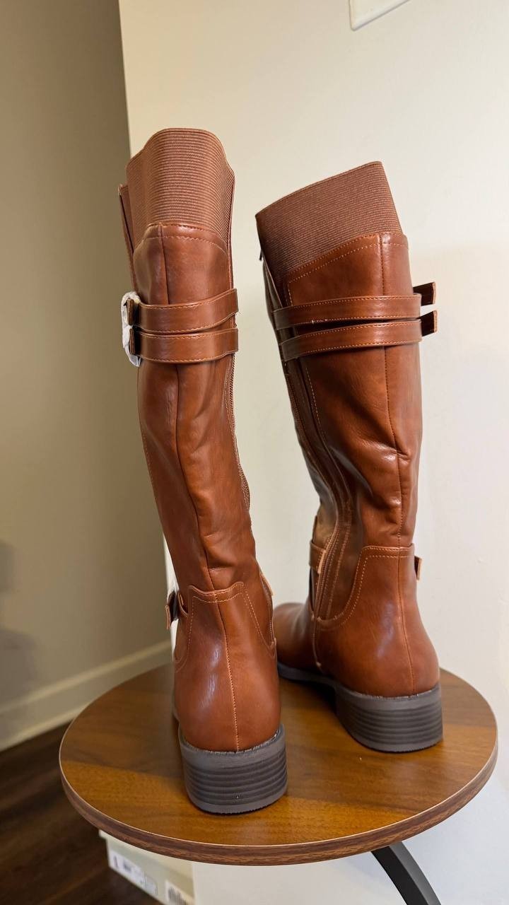 Journee Sonny Boots 10M Cognac Polyurethane Knee‑High Round Toe NIB msrp$122