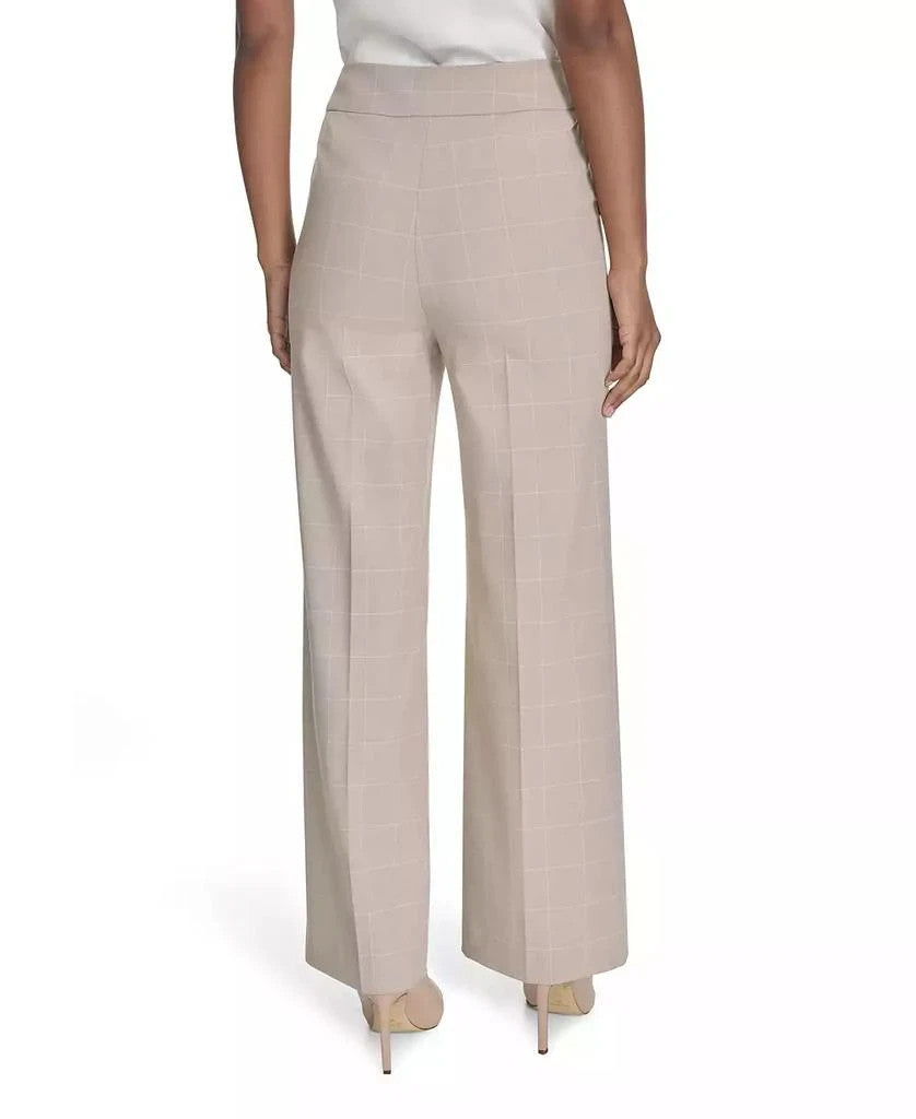 Calvin Klein Brown Windowpane Wide-Leg Pants Size 12P NWT $99 Chic Tailored Look