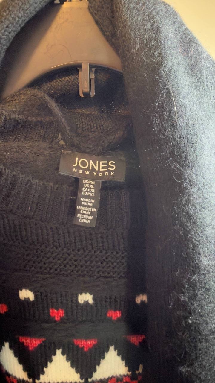 Jones New York Petite Fair Isle Sweater w/ Scarf Black Multi PXL NWOT $99.50