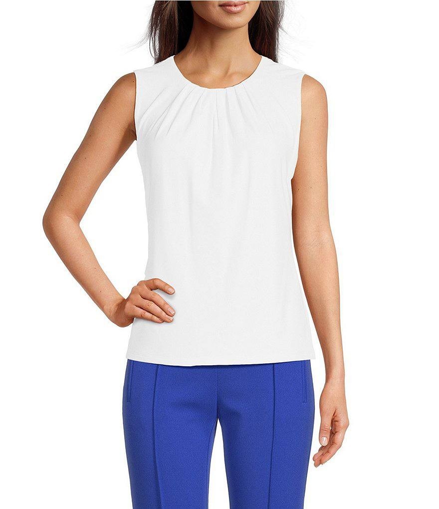 Calvin Klein Knit Tank Top 4 White Pleated Crewneck Career NWT