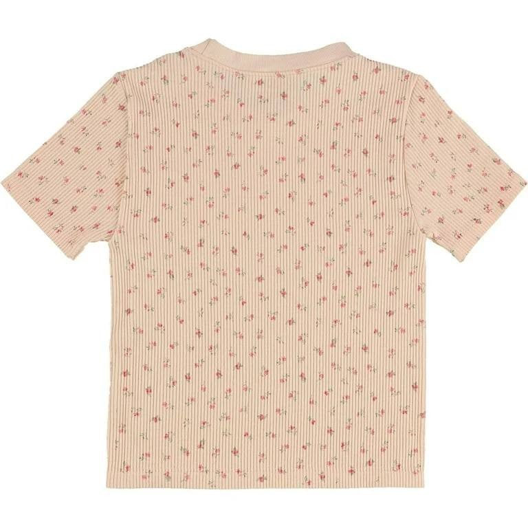 Hippie Rose Floral Ribbed T-Shirt Juniors S Beige Peach NWT Cotton Knit