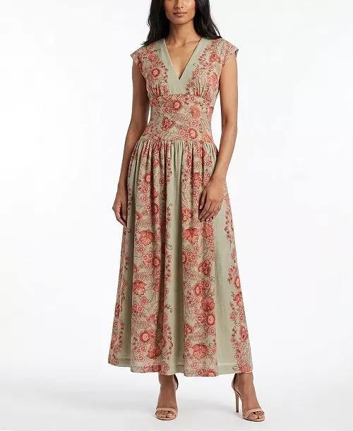 Taylor Women’s V‑Neck Floral A‑Line Dress Sage Coral 12 NWT $129