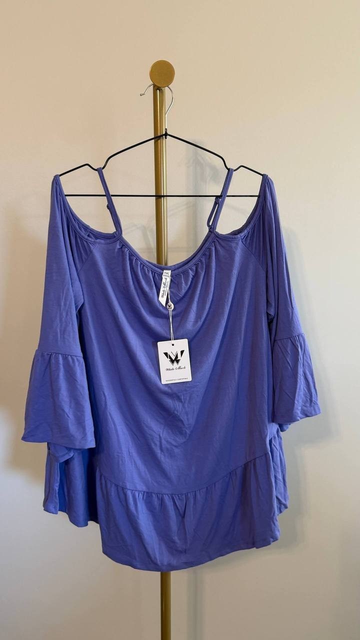 White Mark Women’s Cold Shoulder Ruffle Sleeve Top Purple 1XL $52 NWT