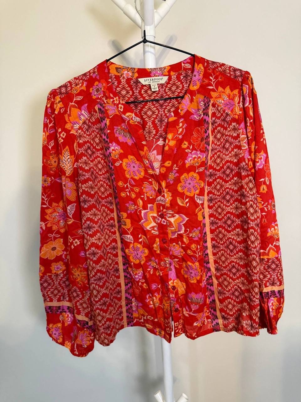 Liverpool Los Angeles Long‑Sleeve Button‑Front Woven Blouse – Size S Petite–NWOT