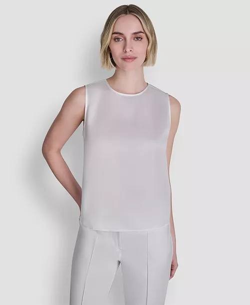DKNY Women’s Woven Sleeveless Crew Neck Top White L NWT $59