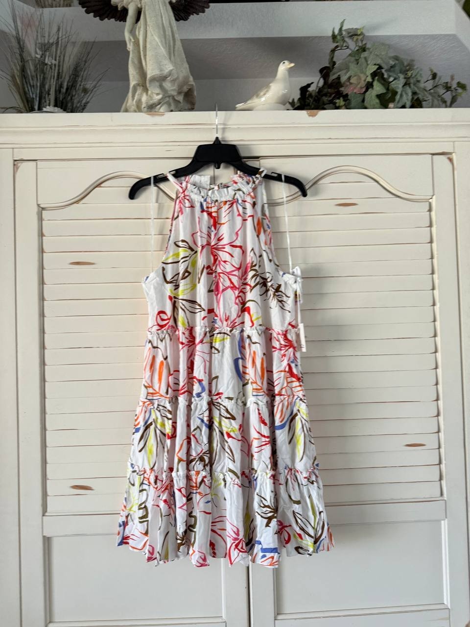 CeCe Dress L Multicolor Tropical Halter Tiered Mini Tie-Back NWT MSRP $79