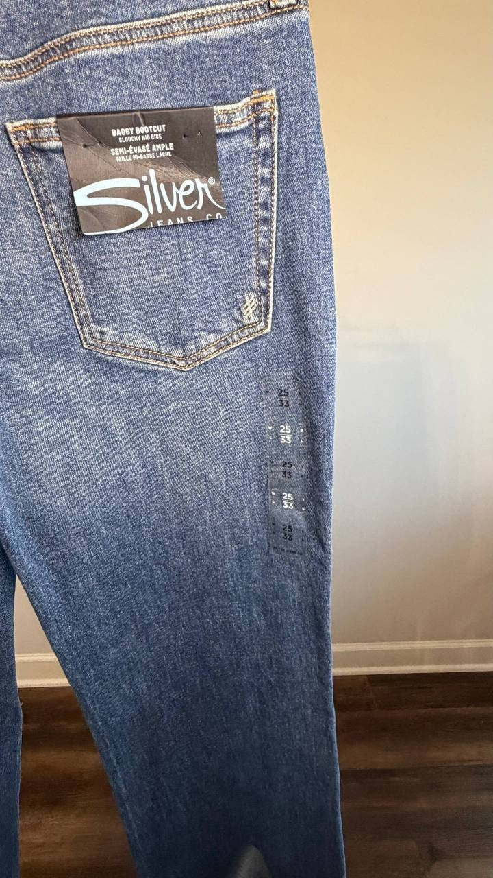 Silver Jeans 90s Baggy Mid Rise Bootcut Jeans Acoustic 25 NWT $88