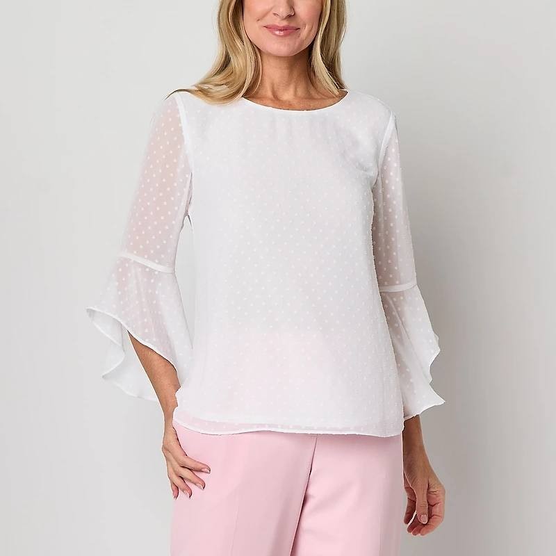 Black Label Evan-Picone Chiffon Bell 3/4 Sleeve Blouse White XL NWT $59