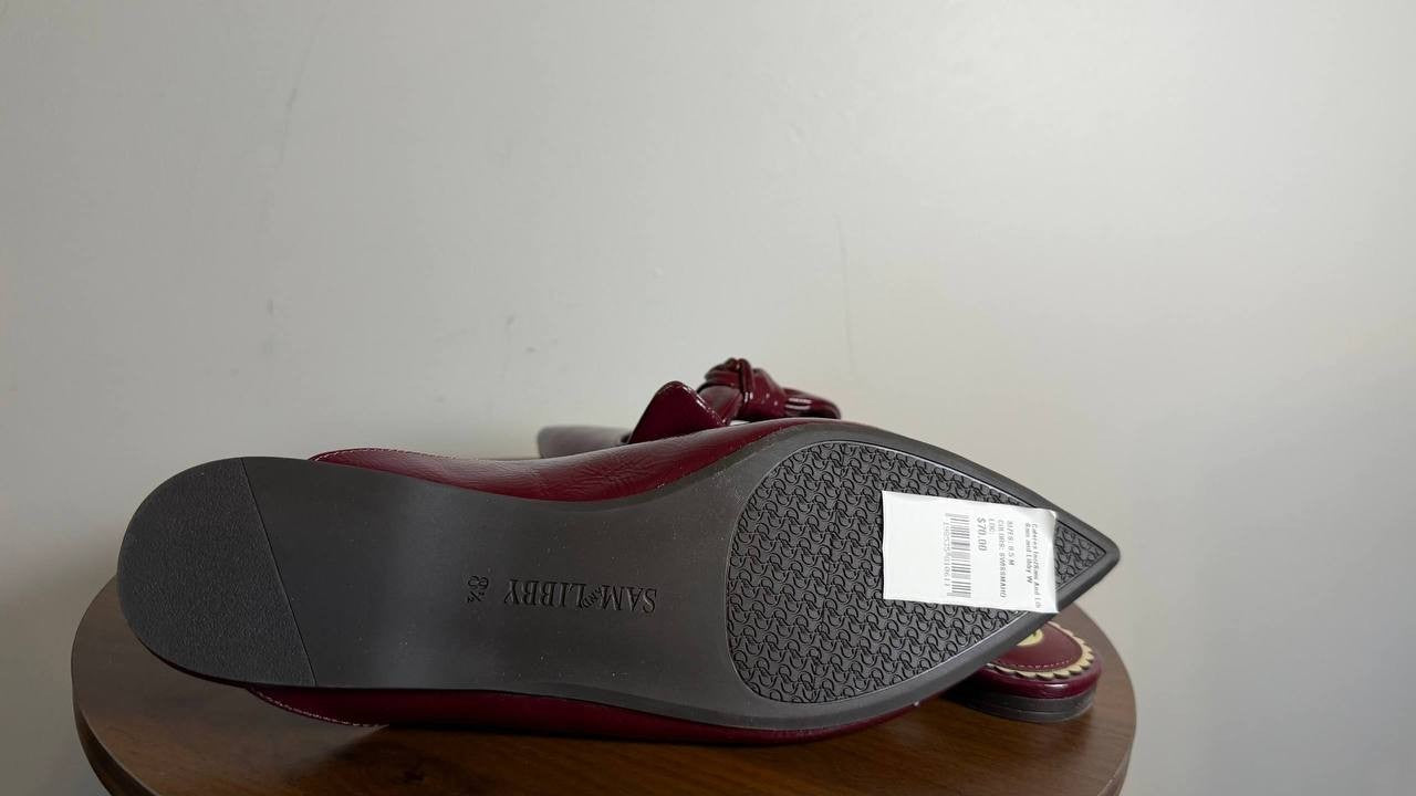Sam & Libby Marley Mules 8.5 Mahogany Pointed Toe Bow Slip‑On NIB msrp$70