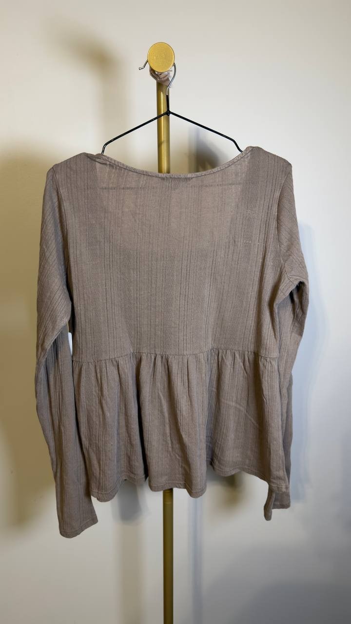 Lucky Brand Embroidered Peplum Longsleeve Deep Taupe L NWT $79.50