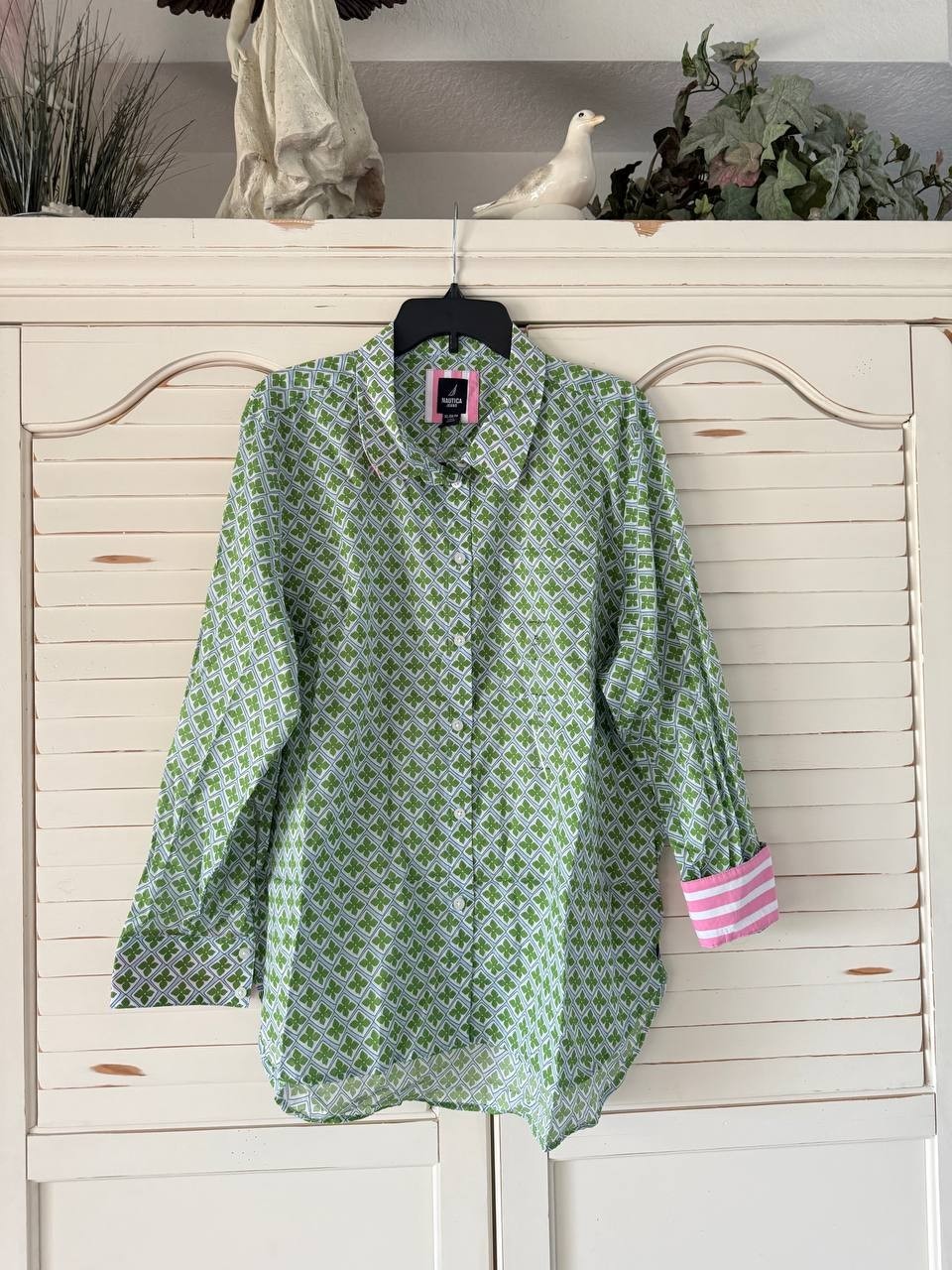 Nautica Printed Shirt Dress – Size XL – NWT – Green Patterned Short Sleeve