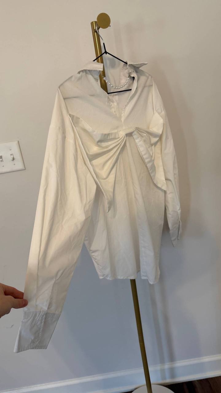 Gracia Big Bow Back Pearl Strand Top White S Pre-Owned