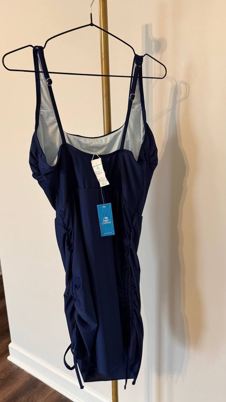 Cupshe Navy Ruched Square Neck Swim Dress L NWT Quick Dry Beachwear