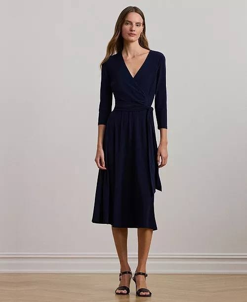 Lauren Ralph Lauren Surplice Jersey Dress Lighthouse Navy Size 4 NWT $145