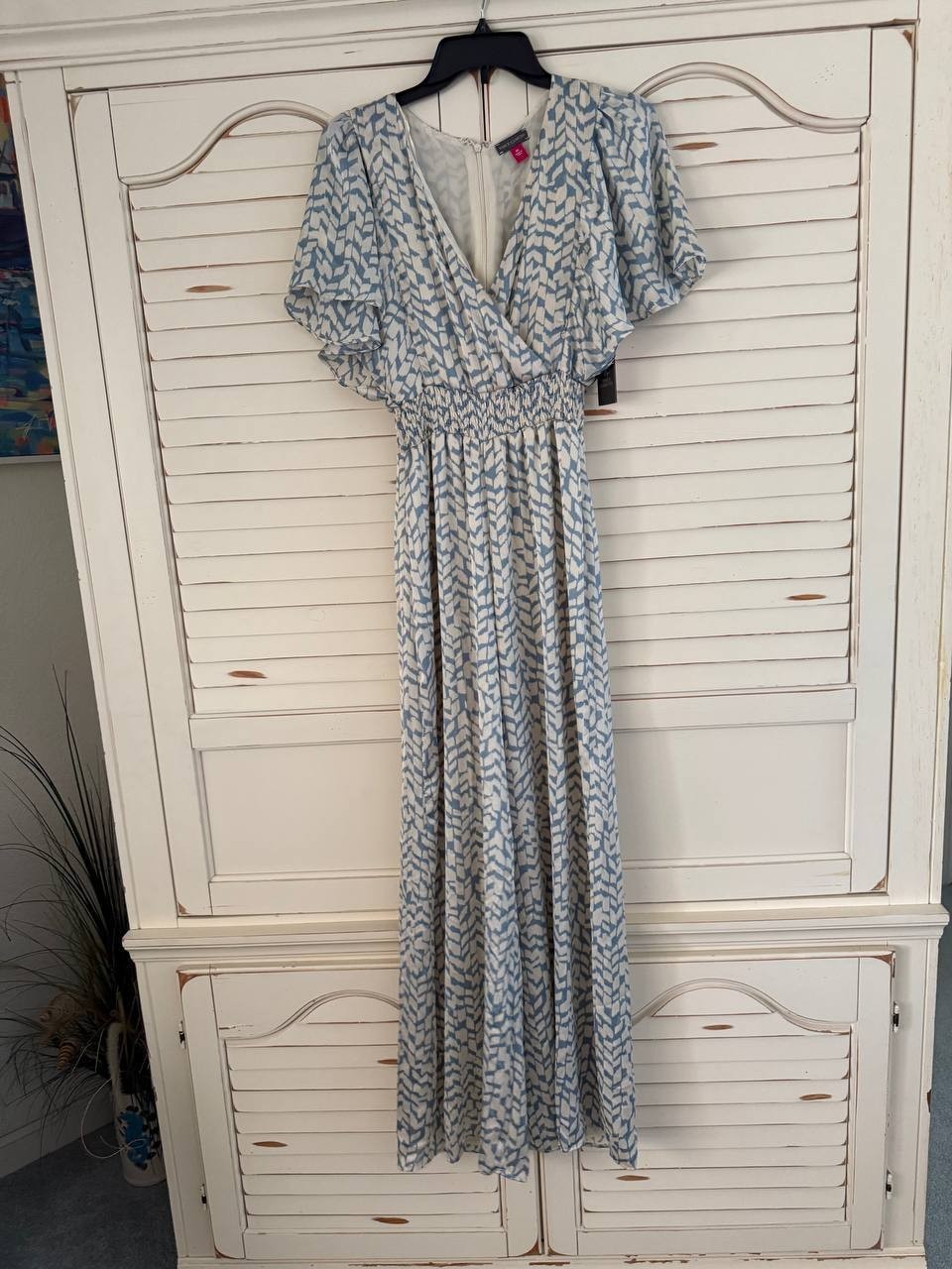 Vince Camuto Blue Floral Flutter-Sleeve Jumpsuit XS Wide-Leg One-Piece