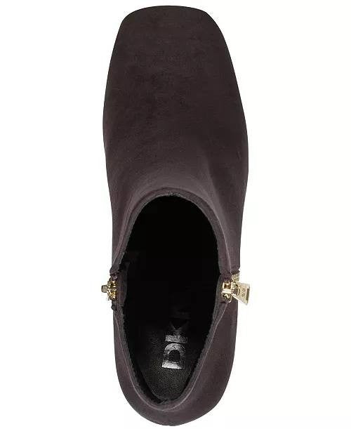 DKNY Kylah Block Heel Booties Brown Suede Women’s 7.5 NWB Square Toe $159