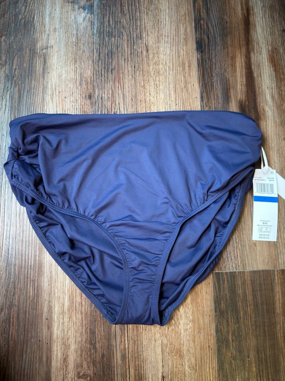 Anne Cole Convertible High Waist Shirred Swim Bottom Navy L NWT $56